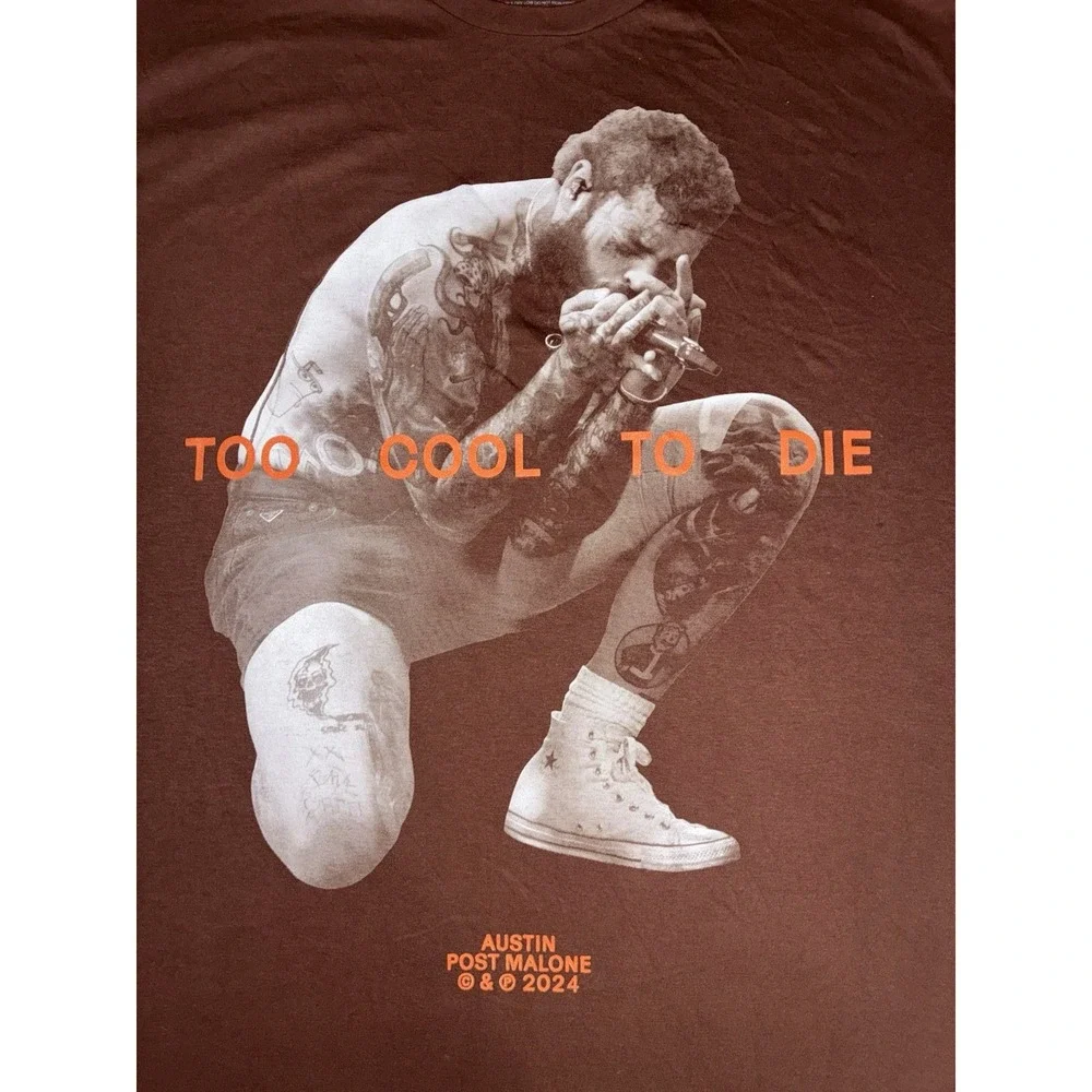 Post Malone‎ T Shirt XL Brown Austin 2024 Concert Exclusive Merch NEW *flaws